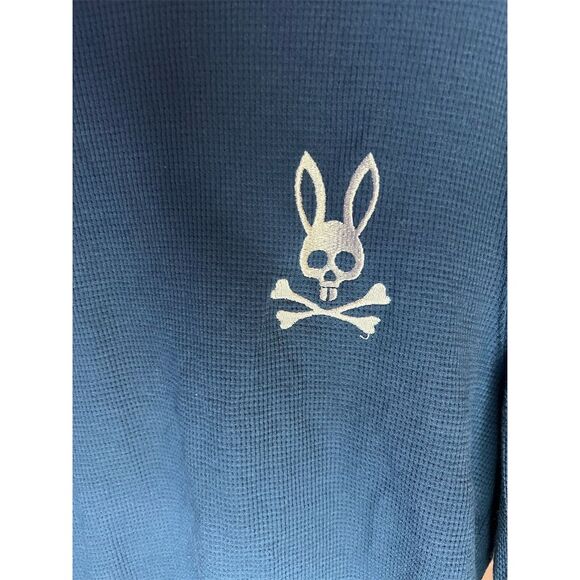 Psycho Bunny Men's M Blue Long Sleeve Waffle Knit Button-Up Shirt - Picture 2 of 7